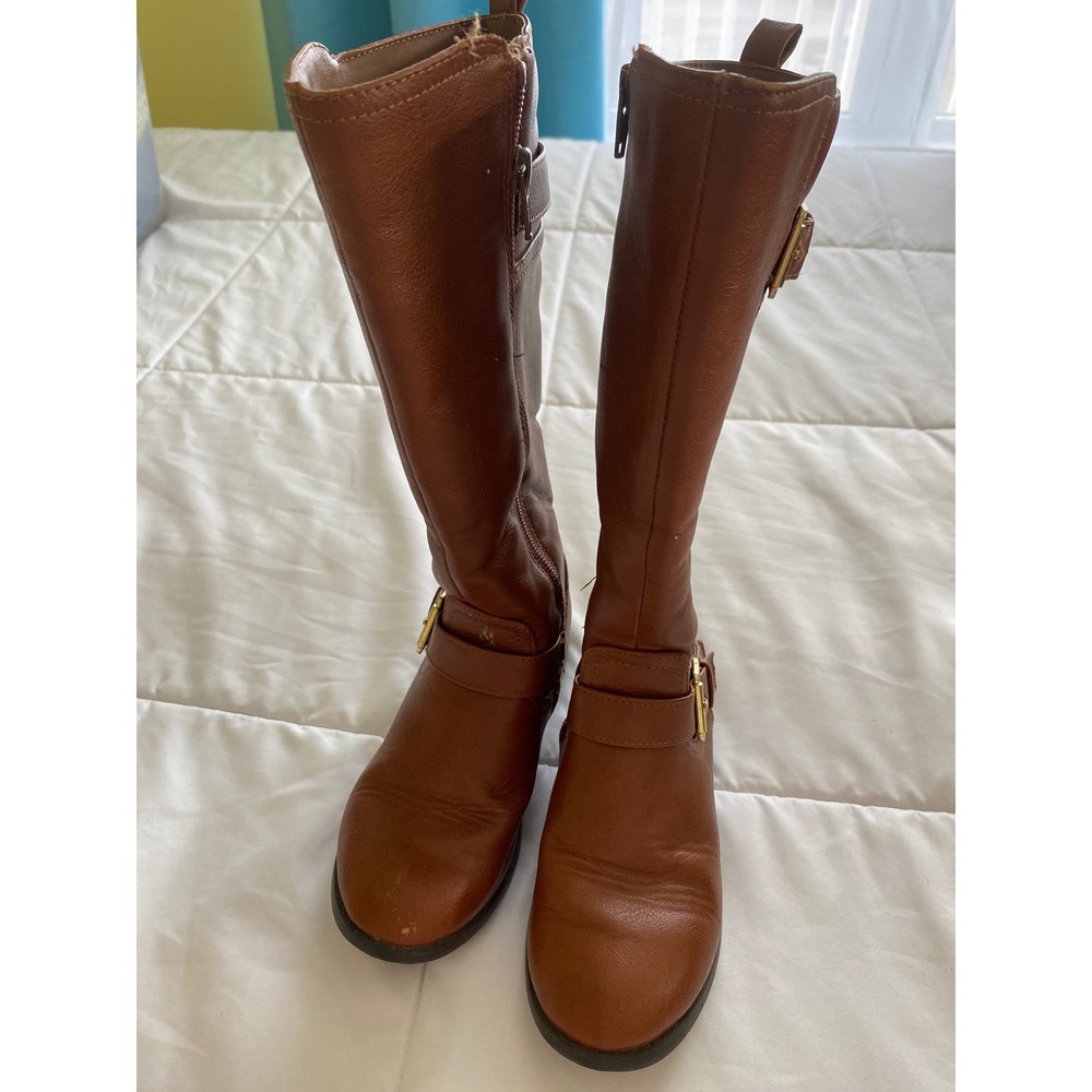 Kohl's Camila Riding Boots Girls Size 13 Cognac Brown Faux Leather Buckle Tall